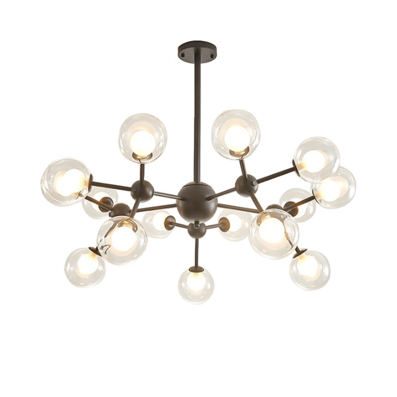 Modern Clear Glass Bubble Chandelier With Starburst Design - 9/12/15 Lights Black/Gold