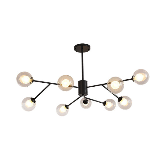 Contemporary Globe Glass Chandelier With Starburst Design - Black/Gold Finish 6/9 Lights