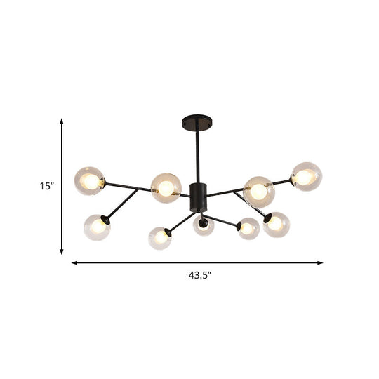 Contemporary Globe Glass Chandelier With Starburst Design - Black/Gold Finish 6/9 Lights