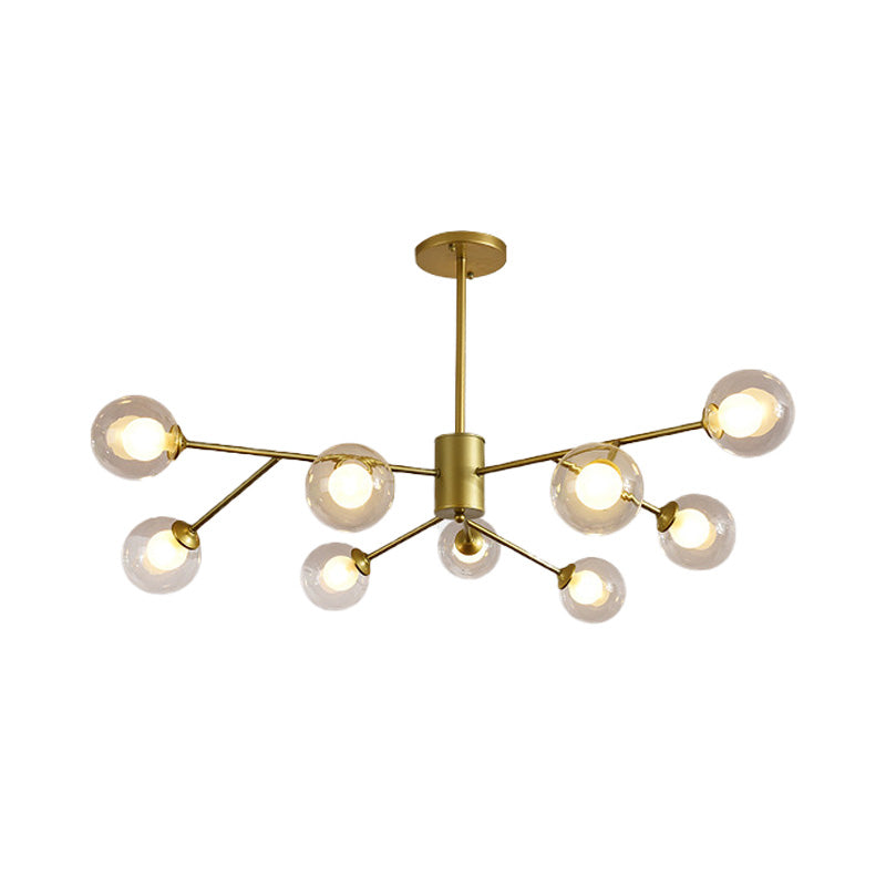 Contemporary Globe Glass Chandelier With Starburst Design - Black/Gold Finish 6/9 Lights