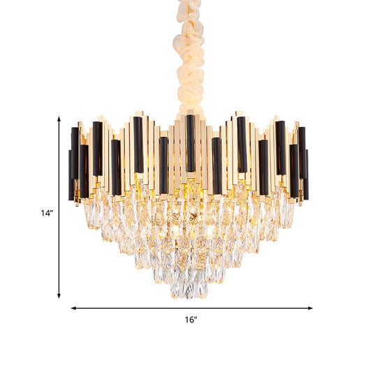 Contemporary Gold Multi Layer Ceiling Pendant Light With Crystal Prism - 6/10 Heads