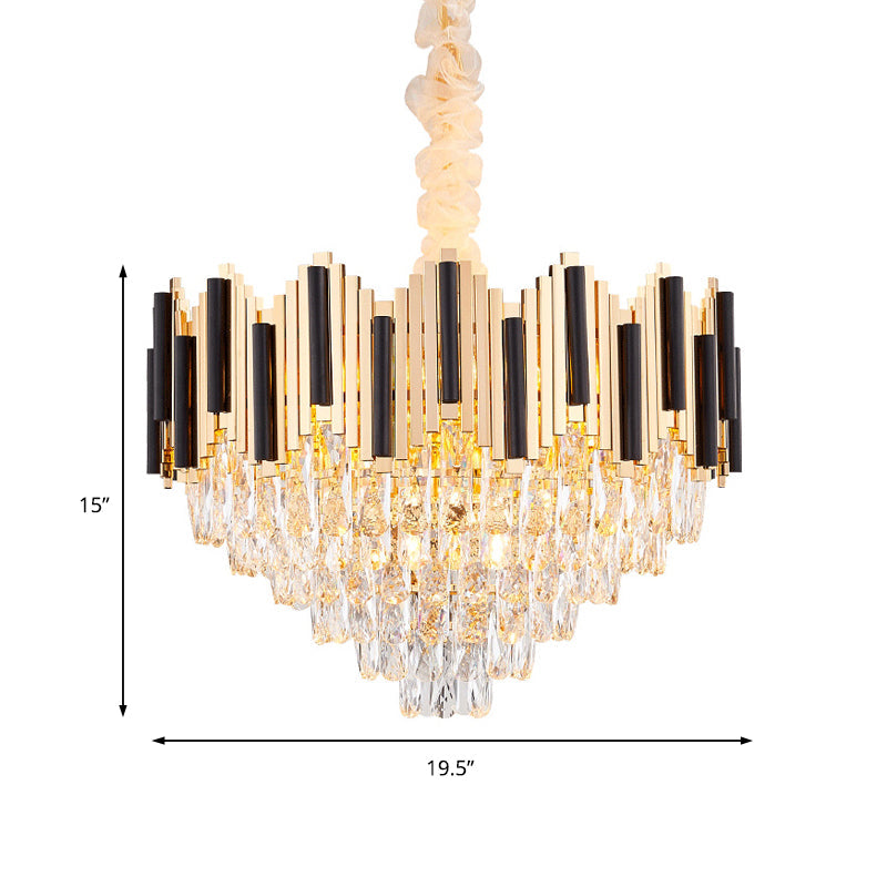 Contemporary Gold Multi Layer Ceiling Pendant Light With Crystal Prism - 6/10 Heads