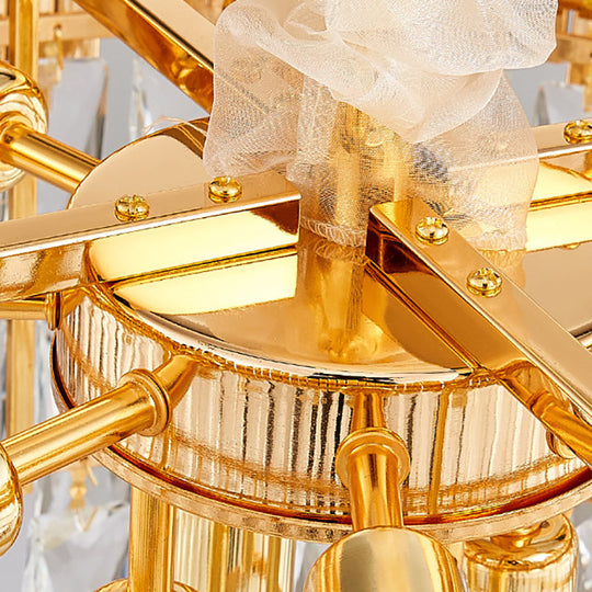 Contemporary Gold Multi Layer Ceiling Pendant Light With Crystal Prism - 6/10 Heads
