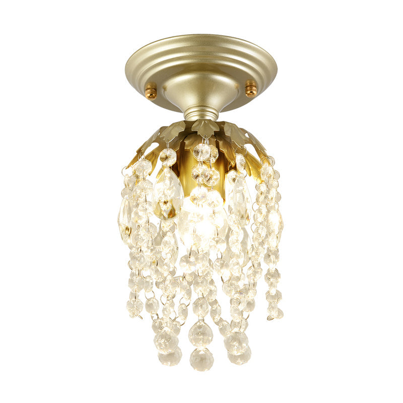 Modern Brass Finish Mini Ceiling Light With Crystal Bead For Corridor