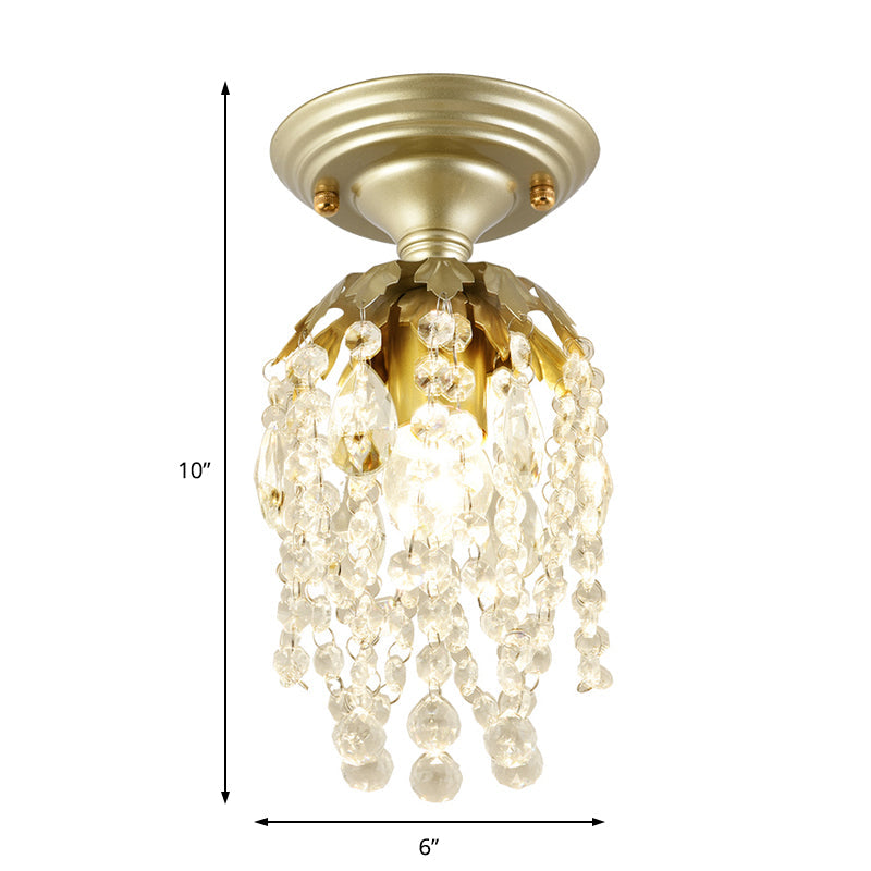Modern Brass Finish Mini Ceiling Light With Crystal Bead For Corridor
