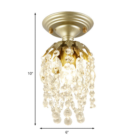Modern Brass Finish Mini Ceiling Light With Crystal Bead For Corridor