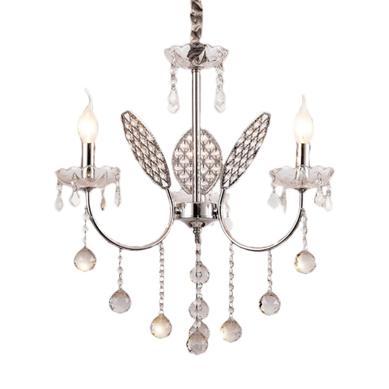 Vintage Silver Chandelier With Candle And Crystal Ball Decoration - 3/5-Head Ceiling Lamp