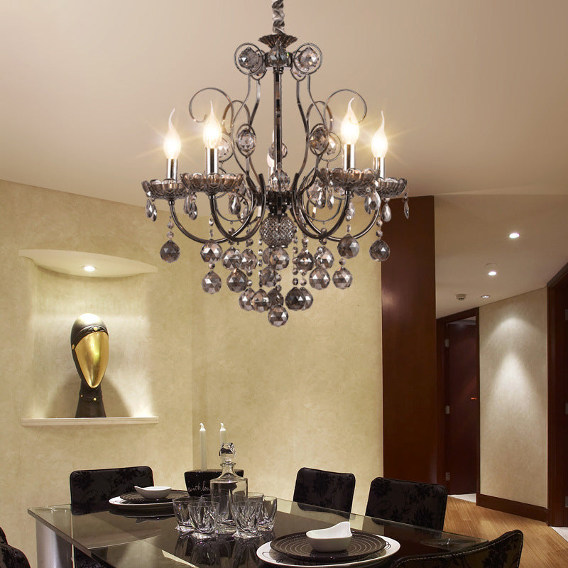 Vintage Style Smoke Gray Crystal Chandelier Light - Pendant Lighting With Candle 3/5 Lights For