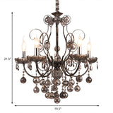 Vintage Style Smoke Gray Crystal Chandelier Light - Pendant Lighting With Candle 3/5 Lights For