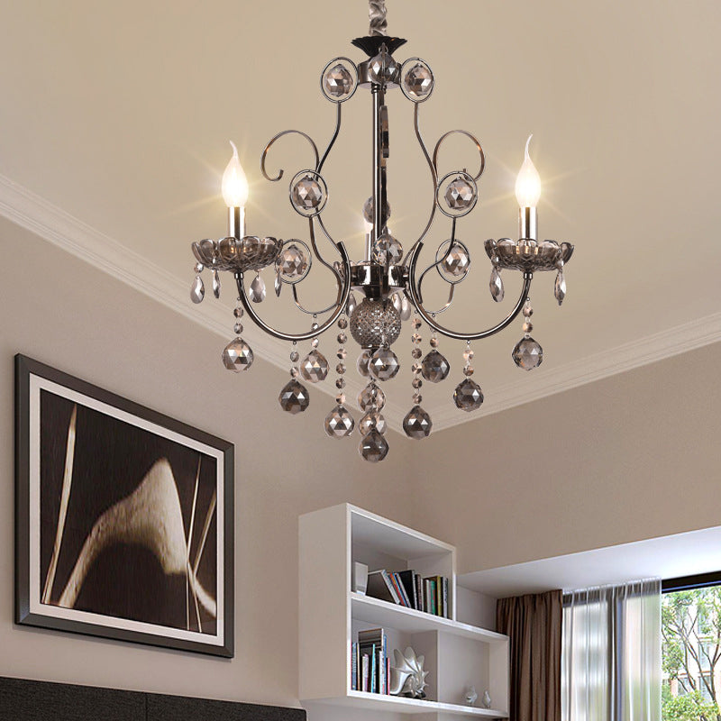 Vintage Style Smoke Gray Crystal Chandelier Light - Pendant Lighting For Dining Room 3/5 Candle