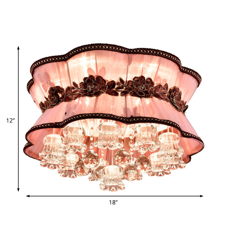 Modern Pink Flower Led Ceiling Mount Light With Crystal Deco Flush For Hotel