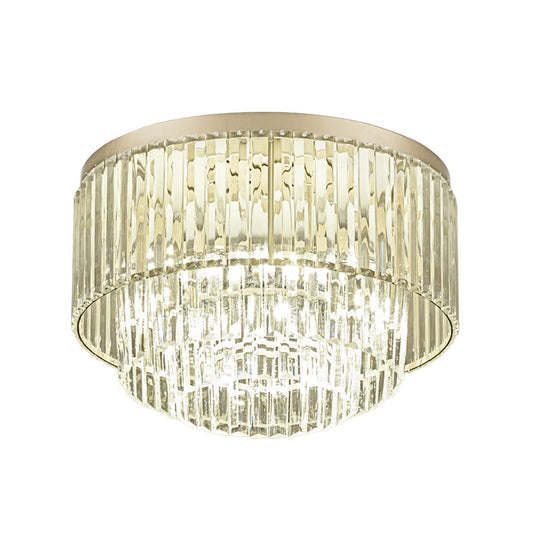 Modernist Drum Ceiling Lamp - Clear Crystal 12’/16’ Width Flush Mount Lighting For Living Room
