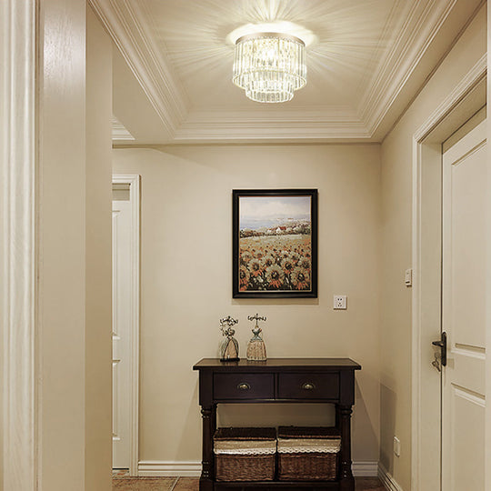 Modernist Drum Ceiling Lamp - Clear Crystal 12’/16’ Width Flush Mount Lighting For Living Room