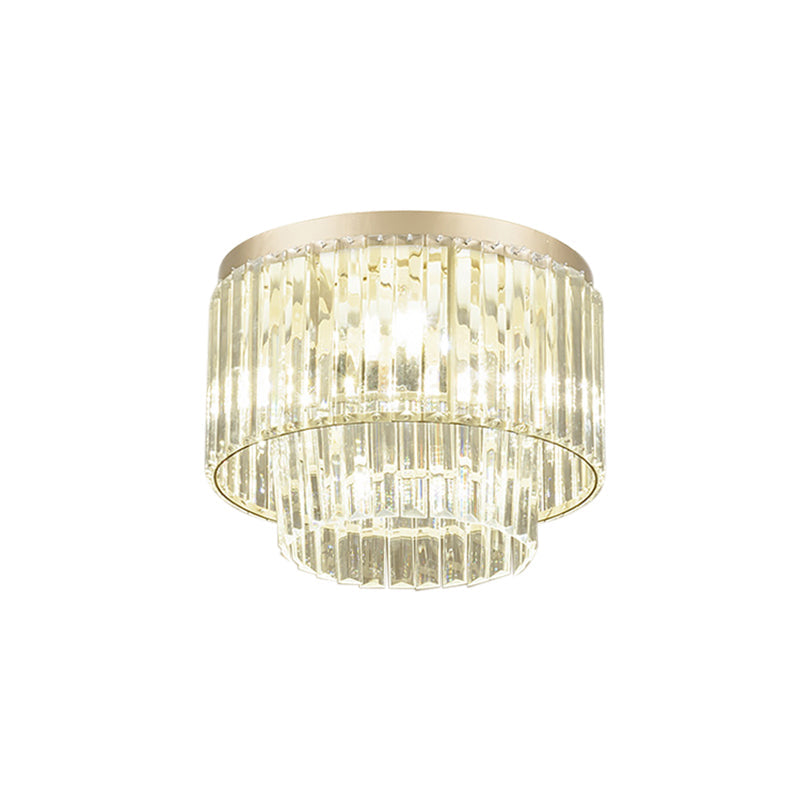 Modernist Drum Ceiling Lamp - Clear Crystal 12/16 Width Flush Mount Lighting For Living Room