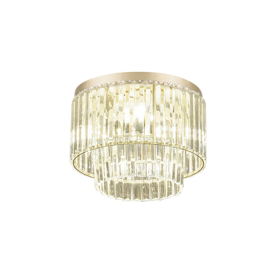 Modernist Drum Ceiling Lamp - Clear Crystal 12/16 Width Flush Mount Lighting For Living Room