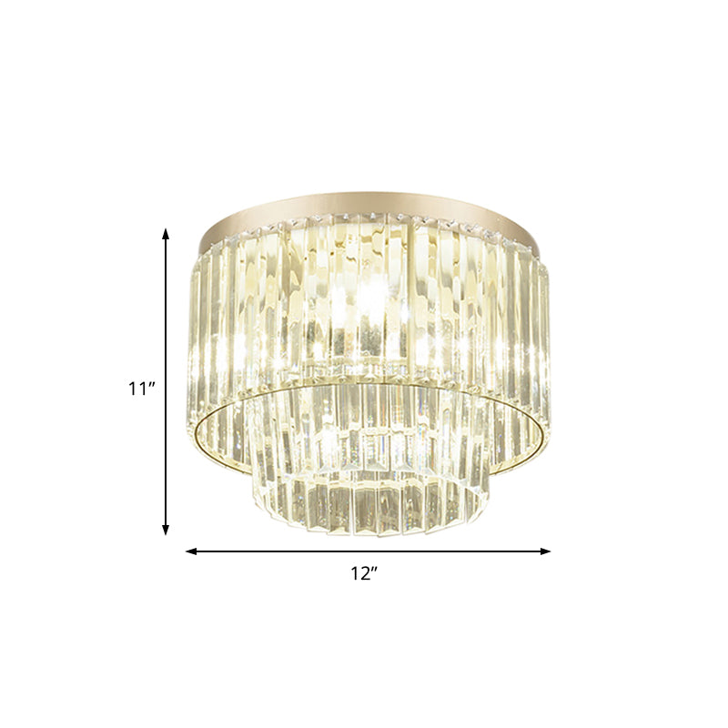 Modernist Drum Ceiling Lamp - Clear Crystal 12’/16’ Width Flush Mount Lighting For Living Room