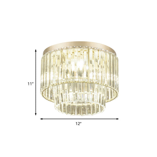 Modernist Drum Ceiling Lamp - Clear Crystal 12’/16’ Width Flush Mount Lighting For Living Room