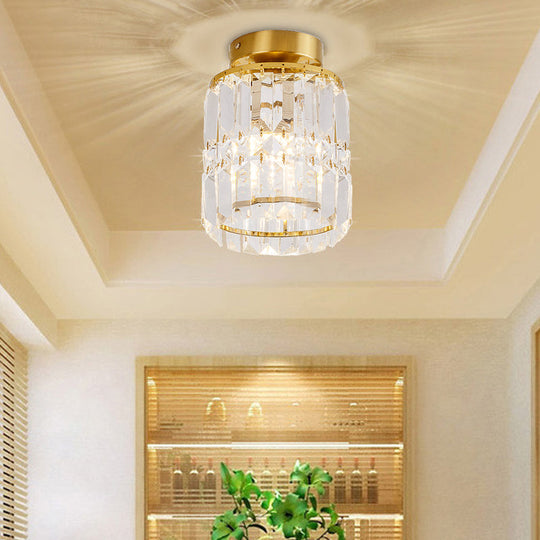 Modern Crystal Cylinder Semi-Flush Ceiling Light Fixture - Clear Shade For Corridor Mounting