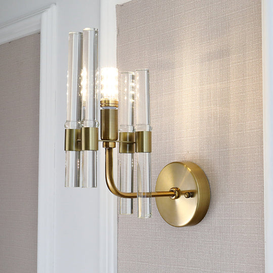 Modern Gold Finish Wall Sconce With Clear Crystal Pipe - Perfect For Hallway