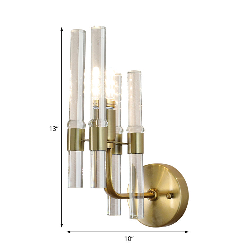 Modern Gold Finish Wall Sconce With Clear Crystal Pipe - Perfect For Hallway