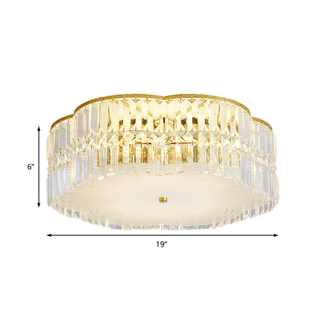 Golden Flower Flush Led Pendant Light With Modern Clear Crystal Design And Acrylic Diffuser -