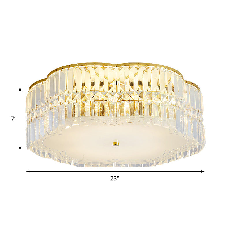 Golden Flower Flush Led Pendant Light With Modern Clear Crystal Design And Acrylic Diffuser -