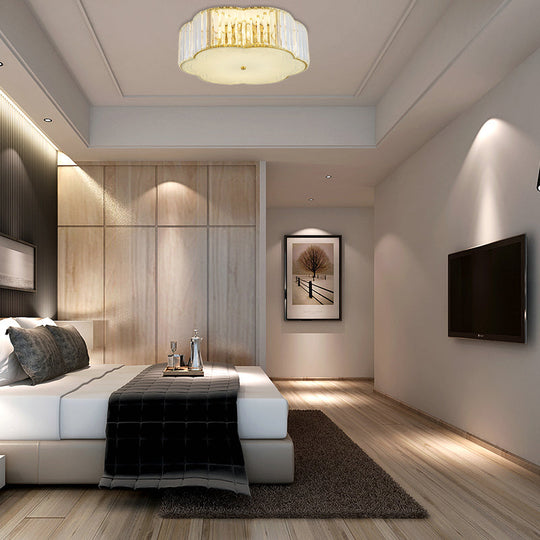 Golden Flower Flush Led Pendant Light With Modern Clear Crystal Design And Acrylic Diffuser -