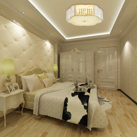 Golden Flower Flush Led Pendant Light With Modern Clear Crystal Design And Acrylic Diffuser -