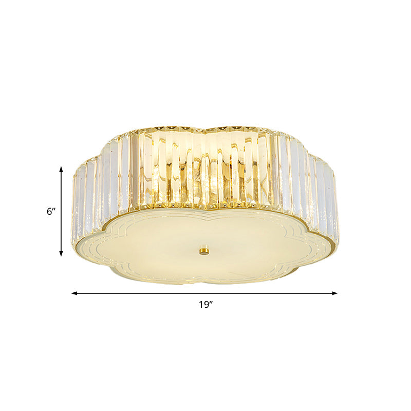 Golden Flower Flush Led Pendant Light With Modern Clear Crystal Design And Acrylic Diffuser -