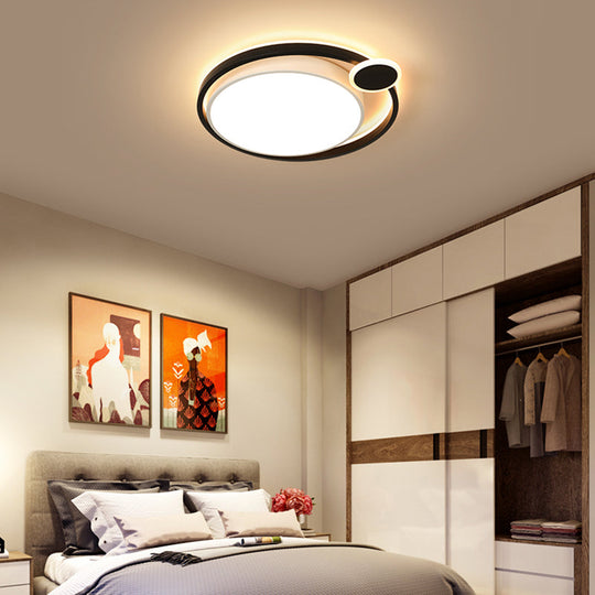 Nordic Metal Led Flush Mount Ceiling Lamp For Bedroom - 15’/18’/21.5’ Black/White & Warm/White