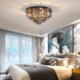 Vintage Smoke Gray Flush Mount Light With Crystal Bead Accents Warm Led Ceiling Lamp - 16/23.5 Width