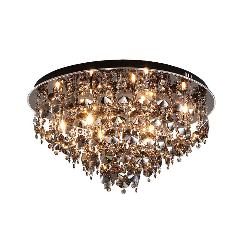 Vintage Smoke Gray Flush Mount Light With Crystal Bead Accents Warm Led Ceiling Lamp - 16/23.5 Width