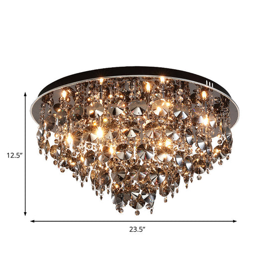 Vintage Smoke Gray Flush Mount Light With Crystal Bead Accents Warm Led Ceiling Lamp - 16/23.5 Width