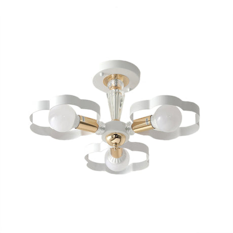 Nordic Style Metal Ceiling Lamp - Heart/Flower Shade White Finish 3/5 Lights For Living Room
