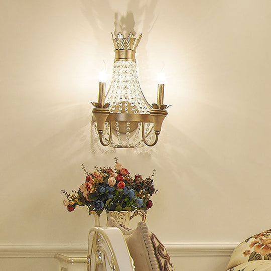 Vintage Empire Wall Light With Clear Crystal Bead And Champagne Finish - 2 Lights