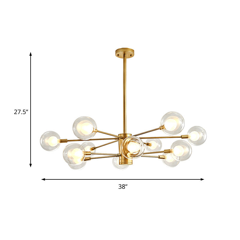 Gold Radial Design Chandelier: Modernist Glass Globe Light Fixture 10/12/16 Lights