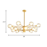 Gold Radial Modernist Chandelier - Clear Glass Globe With 10/12/16 Lights