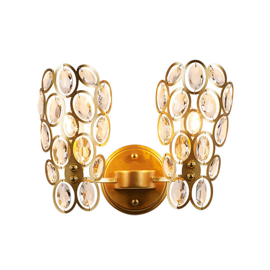 Modern Gold Circles Wall Sconce Light With Crystal Deco - 2 Lights For Bedroom