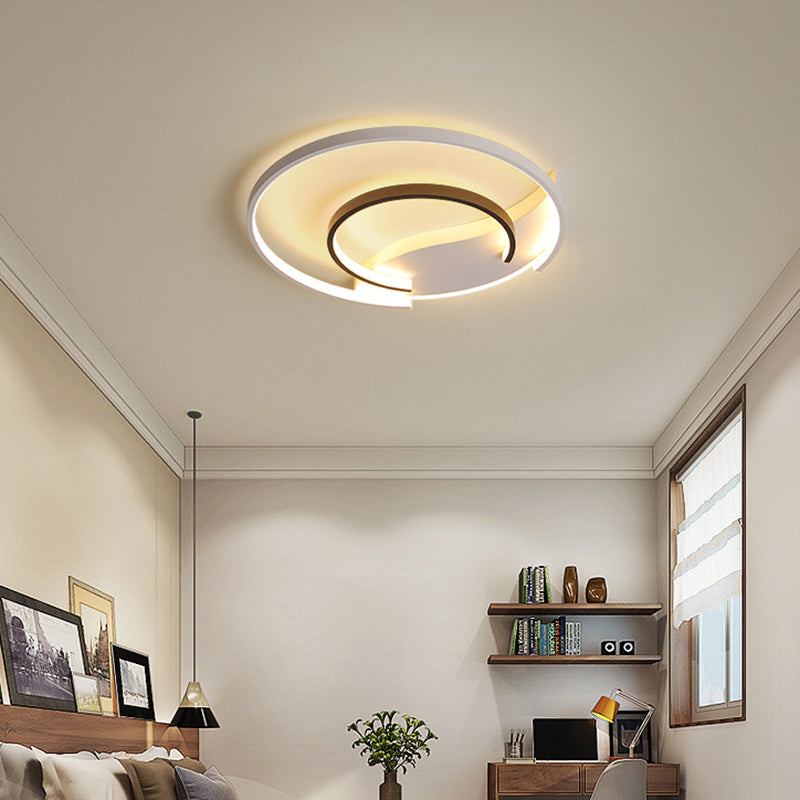 Black And White Simple Acrylic Led Flush Mount Light For Bedroom - Warm/White 16’/19.5’ Wide