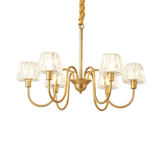 Modern Crystal Hanging Ceiling Light With Brushed Brass Finish - Available In 3/6/8 Lights
