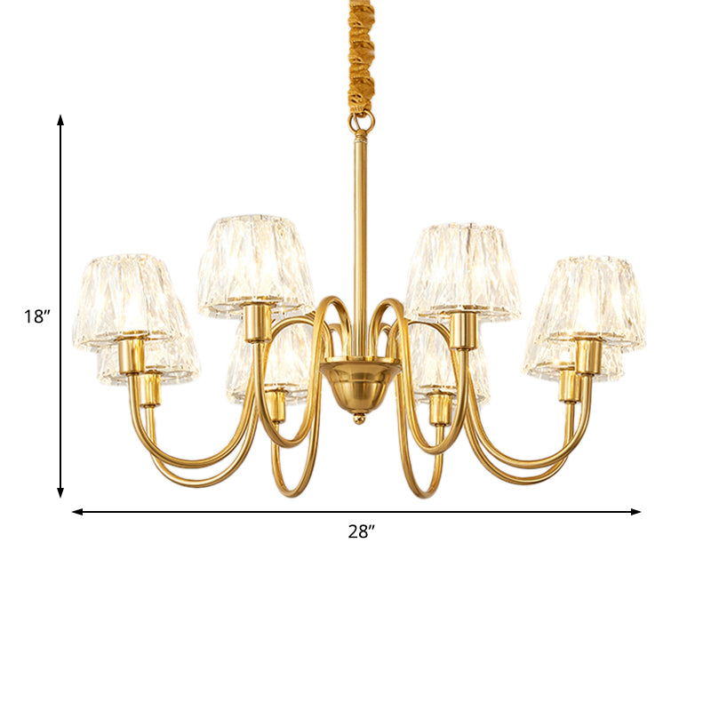 Modern Crystal Hanging Ceiling Light With Brushed Brass Finish - Available In 3/6/8 Lights
