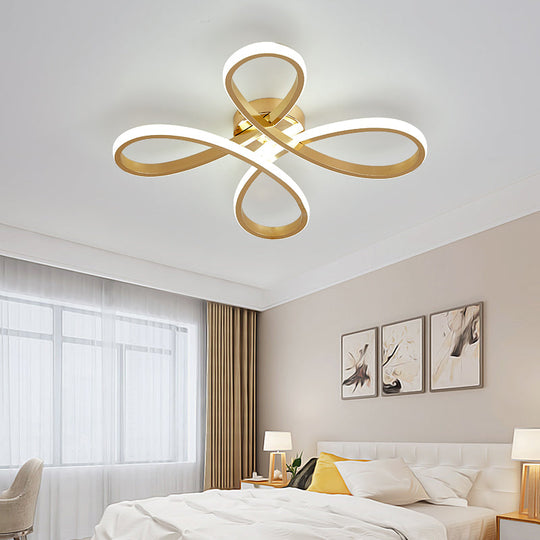 Nordic Clover Led Ceiling Flush Mount Light For Bedroom - Acrylic Gold Warm/White 21.5’/25.5’