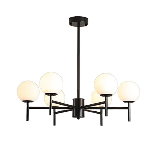 Contemporary Black/Gold Globe Chandelier with Radial Design - 6/8/9 Lights, Milk Glass Hanging Lamp