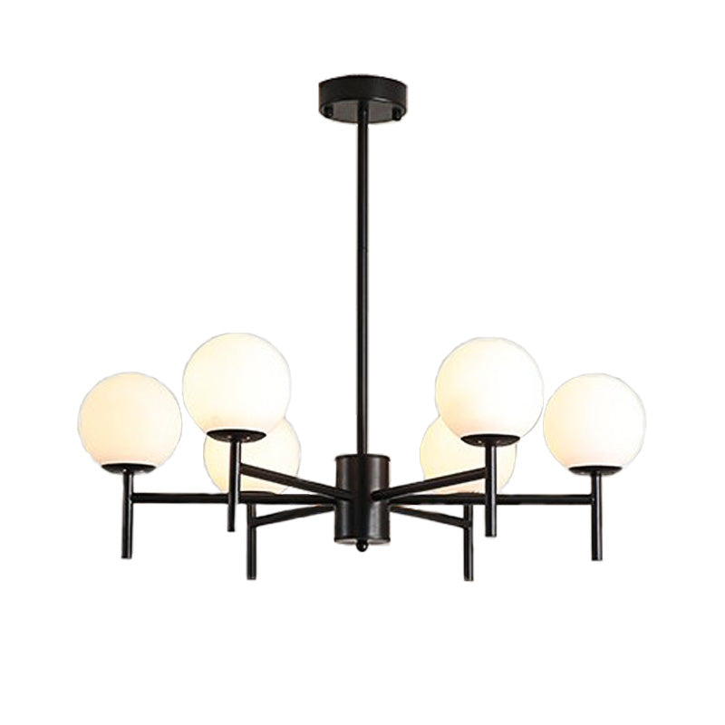 Contemporary Black And Gold Globe Chandelier With Radiant Design Milk Glass Shades - Available In 6