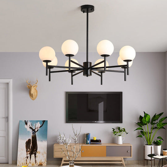 Contemporary Black And Gold Globe Chandelier With Radiant Design Milk Glass Shades - Available In 6