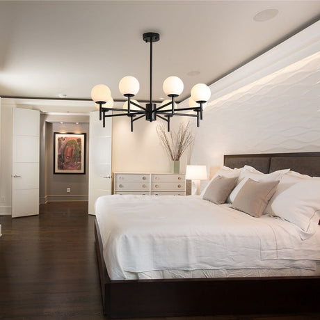 Contemporary Black And Gold Globe Chandelier With Radiant Design Milk Glass Shades - Available In 6