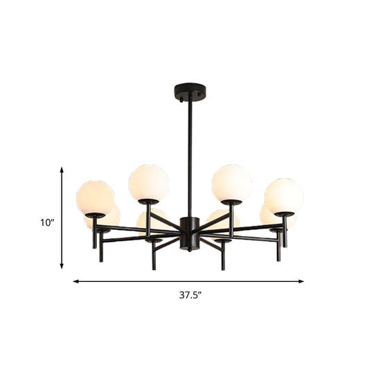 Contemporary Black/Gold Globe Chandelier with Radial Design - 6/8/9 Lights, Milk Glass Hanging Lamp