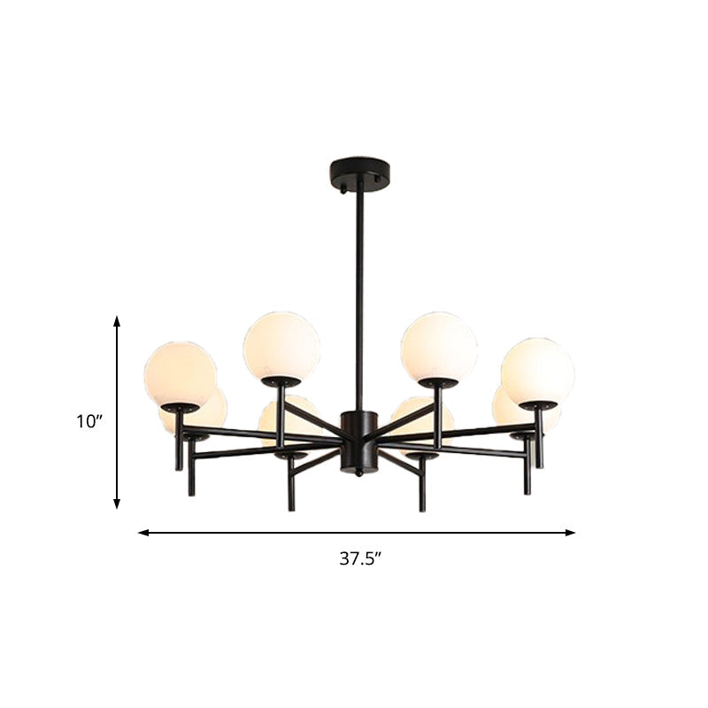 Contemporary Black And Gold Globe Chandelier With Radiant Design Milk Glass Shades - Available In 6