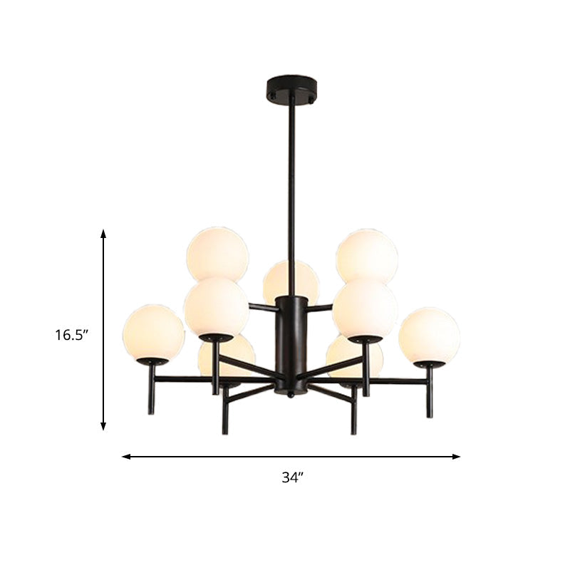 Contemporary Black And Gold Globe Chandelier With Radiant Design Milk Glass Shades - Available In 6