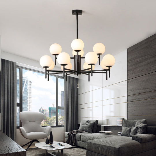Contemporary Black And Gold Globe Chandelier With Radiant Design Milk Glass Shades - Available In 6